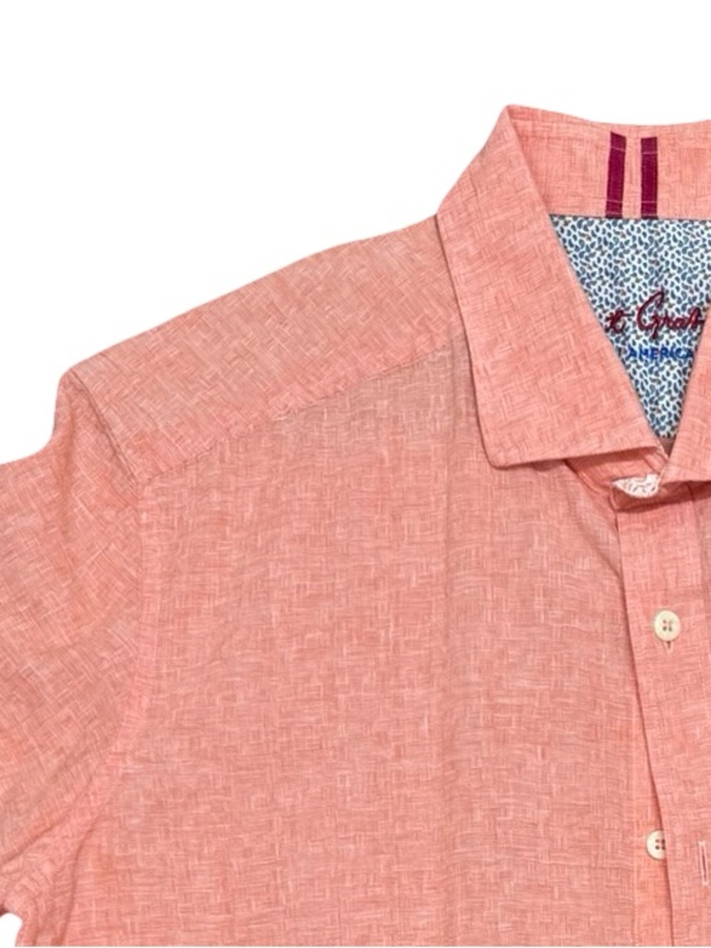 Robert Graham Linen Coral Short Sleeve Button-Down Shirt SZ L - Picture 11 of 11